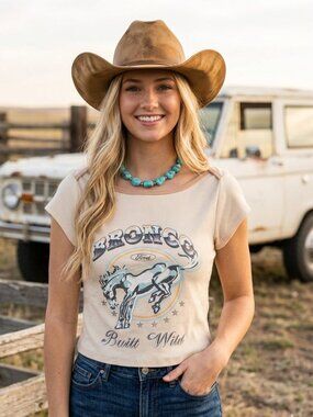 Ford Bronco "Built Wild" Ribbed Cropped Tee Large